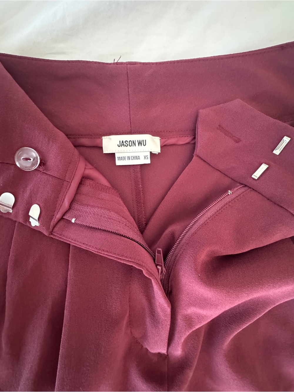 Jason Wu Pleated Wide Leg Trouser Pants Burgundy High Rise Career XS - Picture 10 of 11
